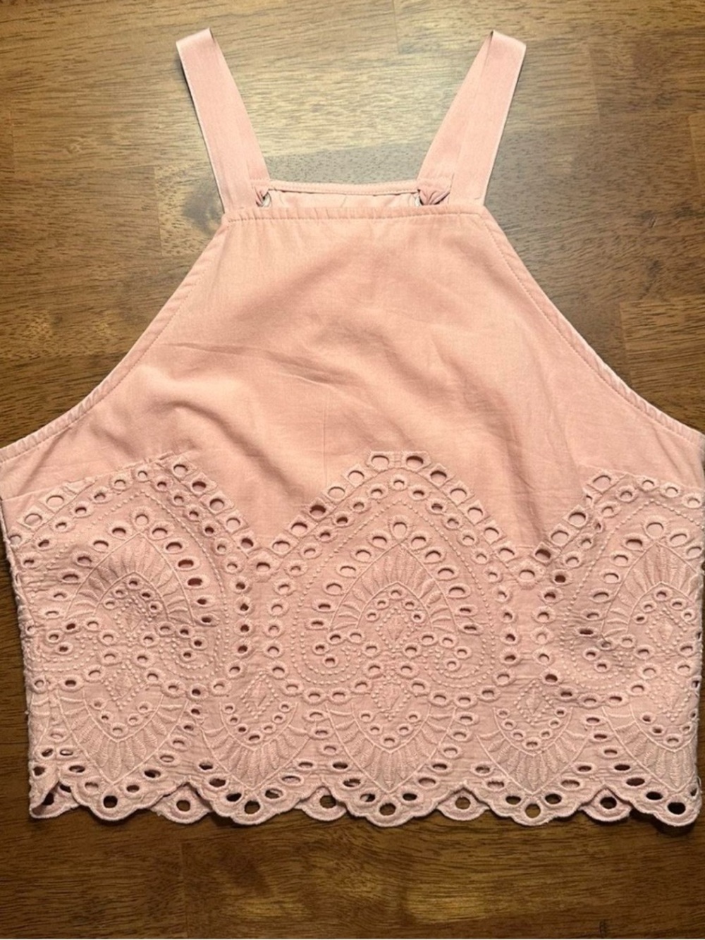 Women’s Pink Eyelet Halter Crop Top